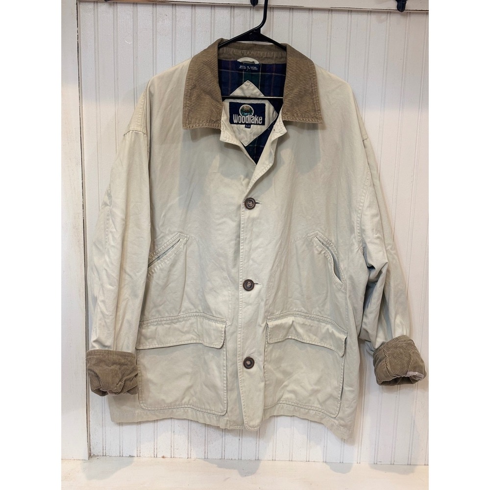 Woodlake‎ Khaki Corduroy Collar Plaid Flannel Lined Barn Jacket XL